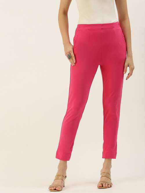 pink solid cigarette pants trouser - 19397169 - Standard Image - 0
