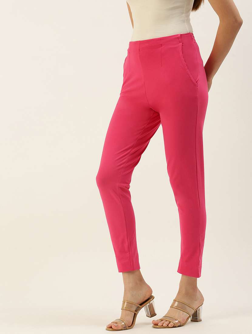 pink solid cigarette pants trouser - 19397169 - Standard Image - 1