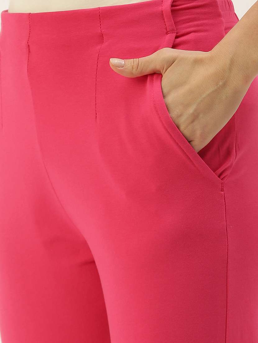 pink solid cigarette pants trouser - 19397169 - Standard Image - 4