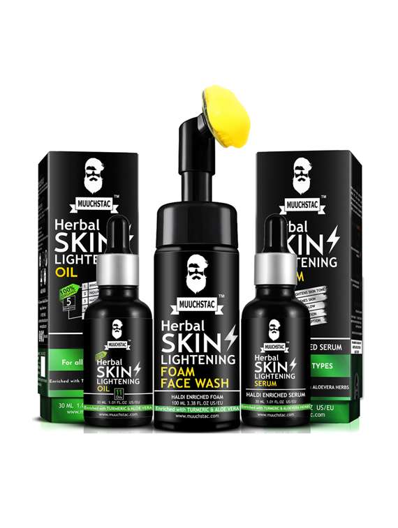 muuchstac skin lightening foam face wash - inbuilt brush (100 ml) with face serum (30 ml) & skin oil (30 ml)