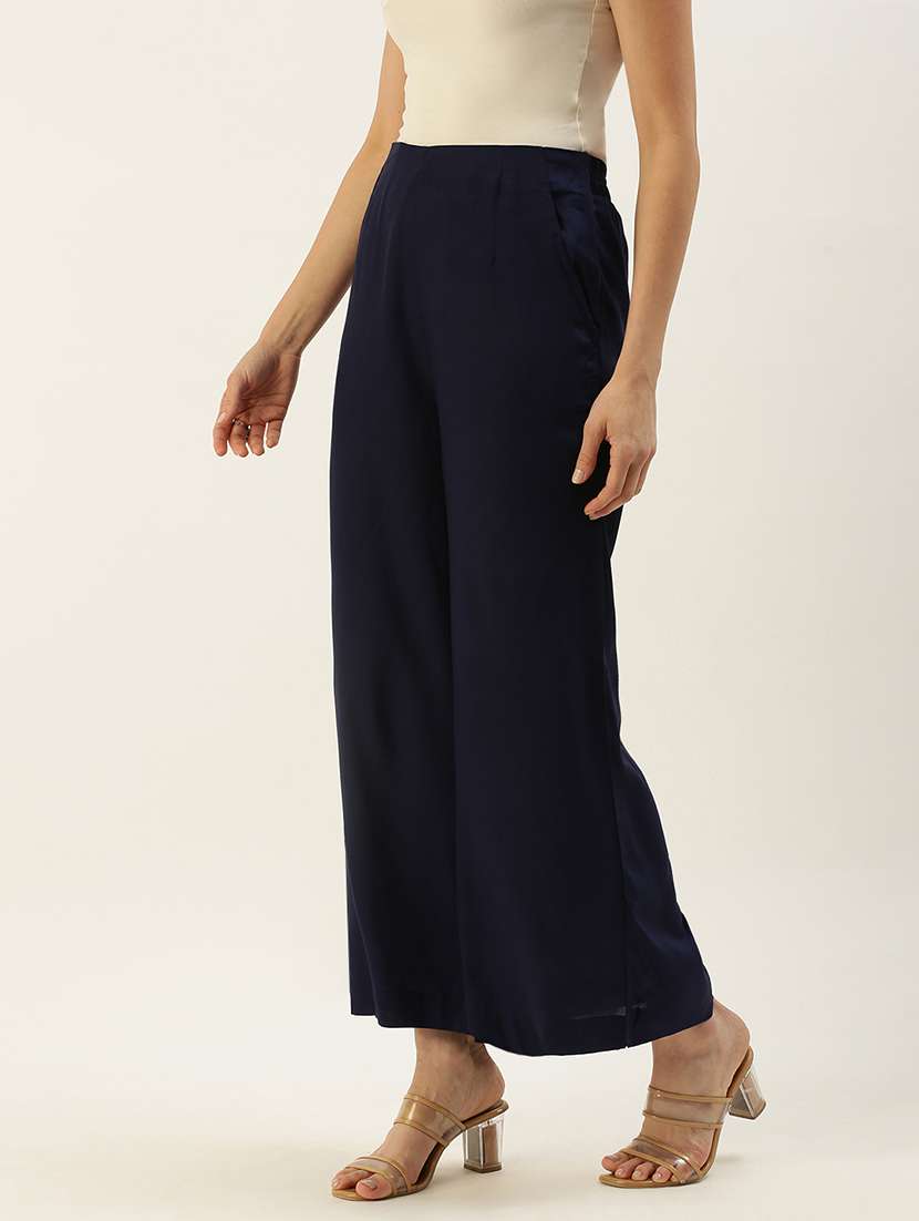 Navy Blue Solid Palazzo - 19397189 -  Standard Image - 1