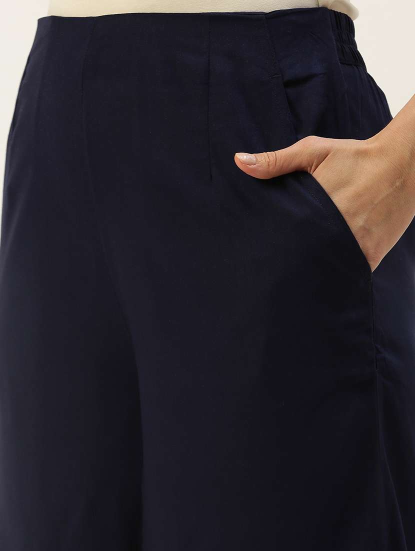 Navy Blue Solid Palazzo - 19397189 -  Standard Image - 4