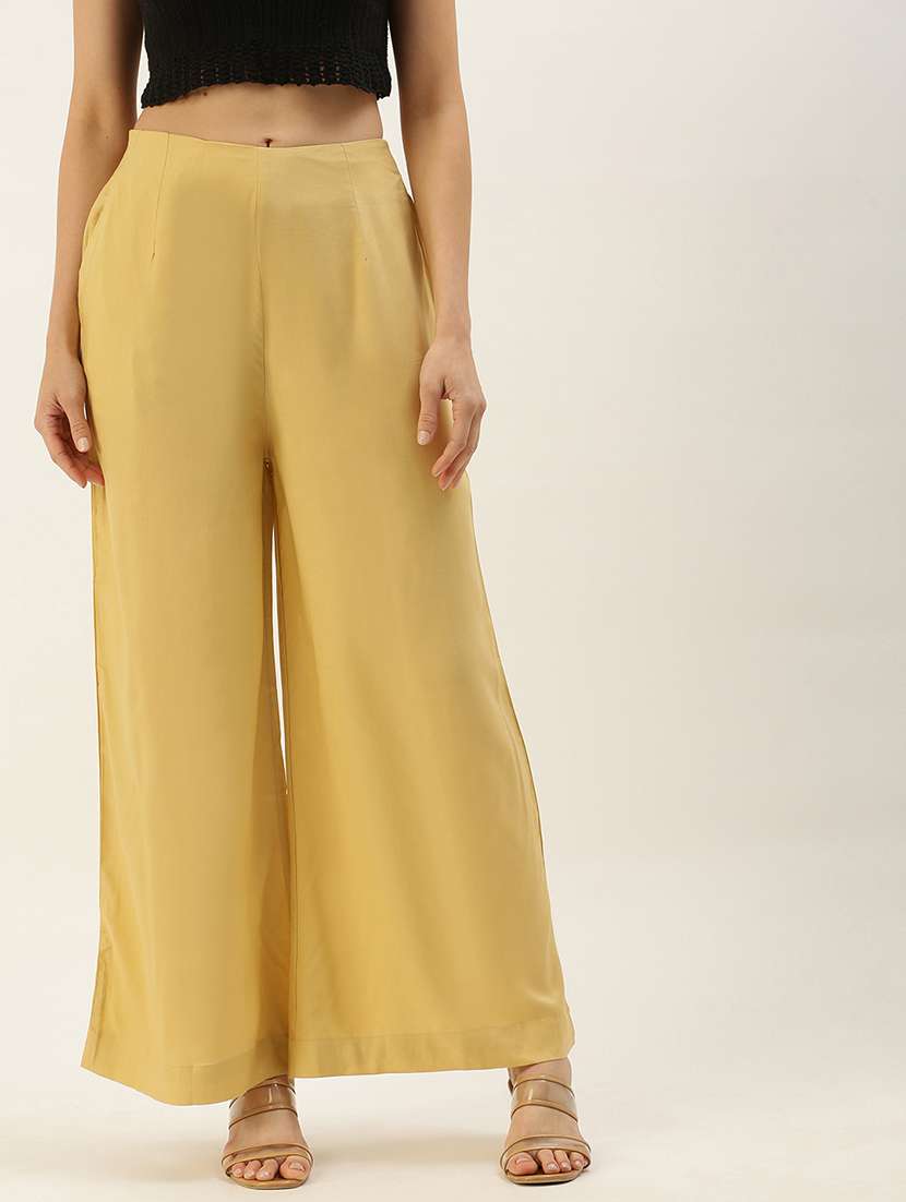 beige solid palazzo - 19397191 -  Zoom Image - 0