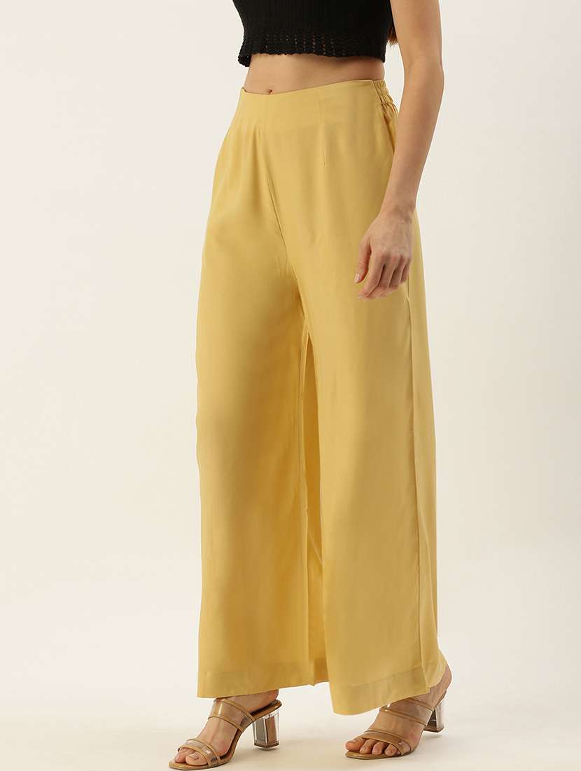 beige solid palazzo - 19397191 -  Standard Image - 1
