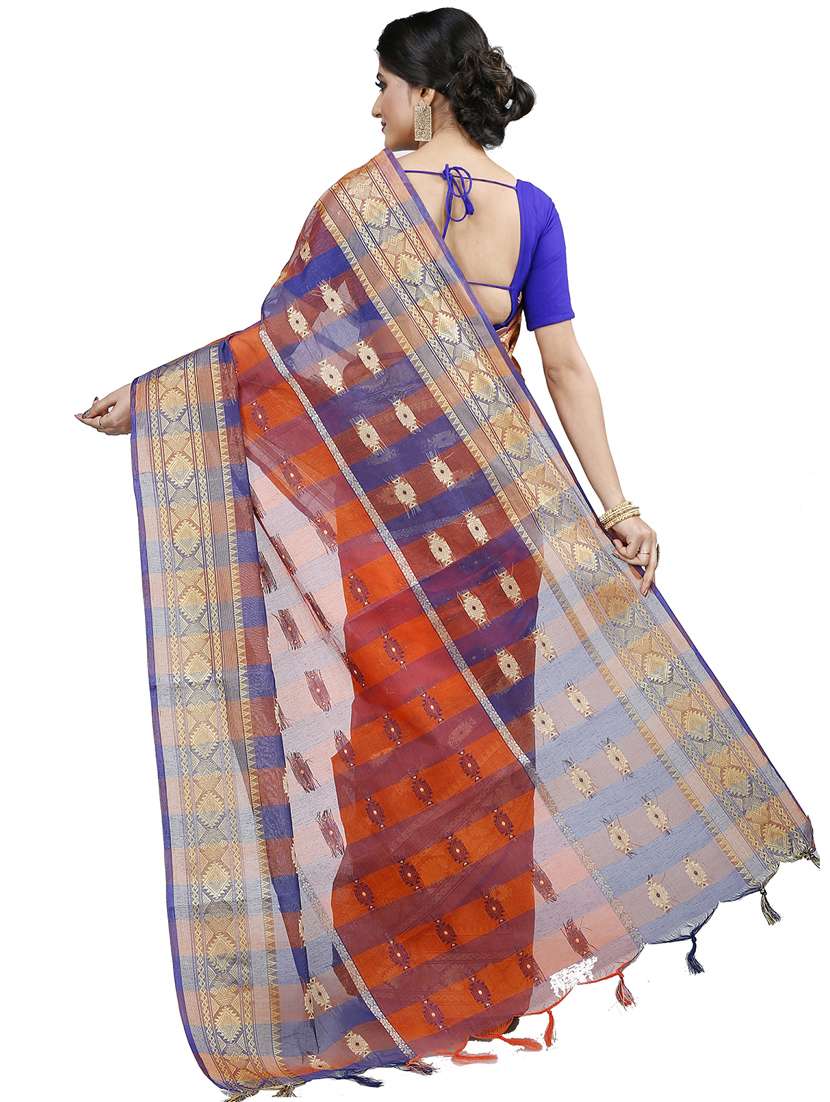 orange cotton handloom saree - 19404551 - Standard Image - 1