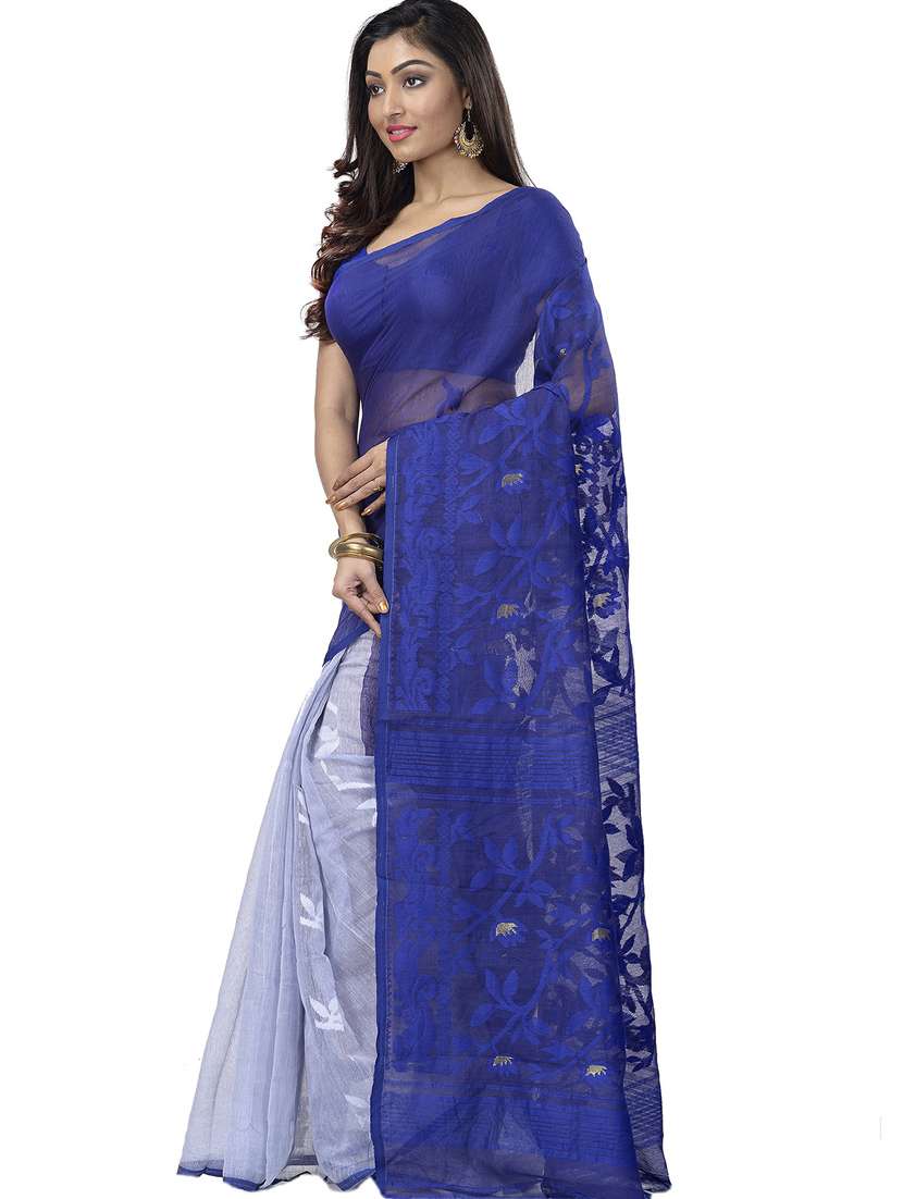women's floral royal blue colored saree - 19404625 - Standard Image - 1