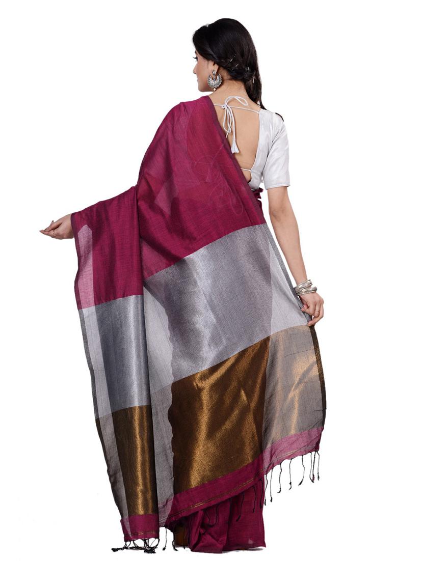 purple cotton handloom saree with blouse - 19404650 - Standard Image - 1