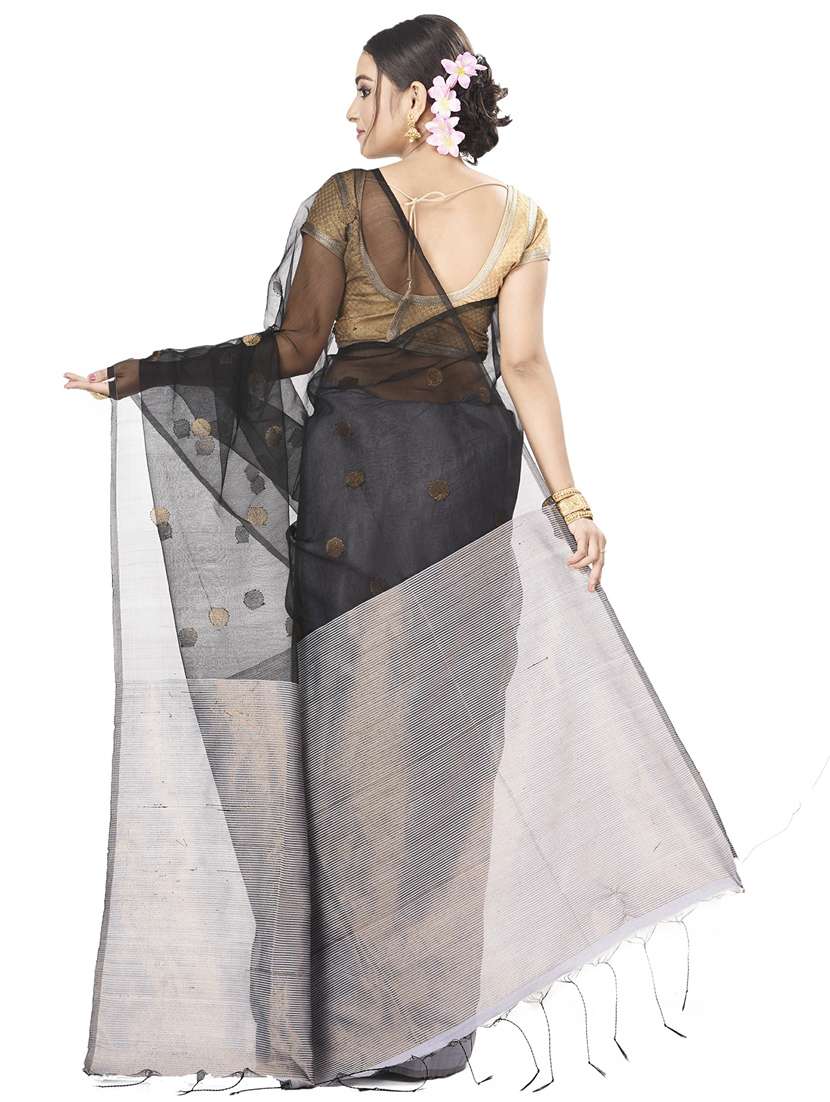women's self design black colored saree with blouse - 19404713 -  Standard Image - 1