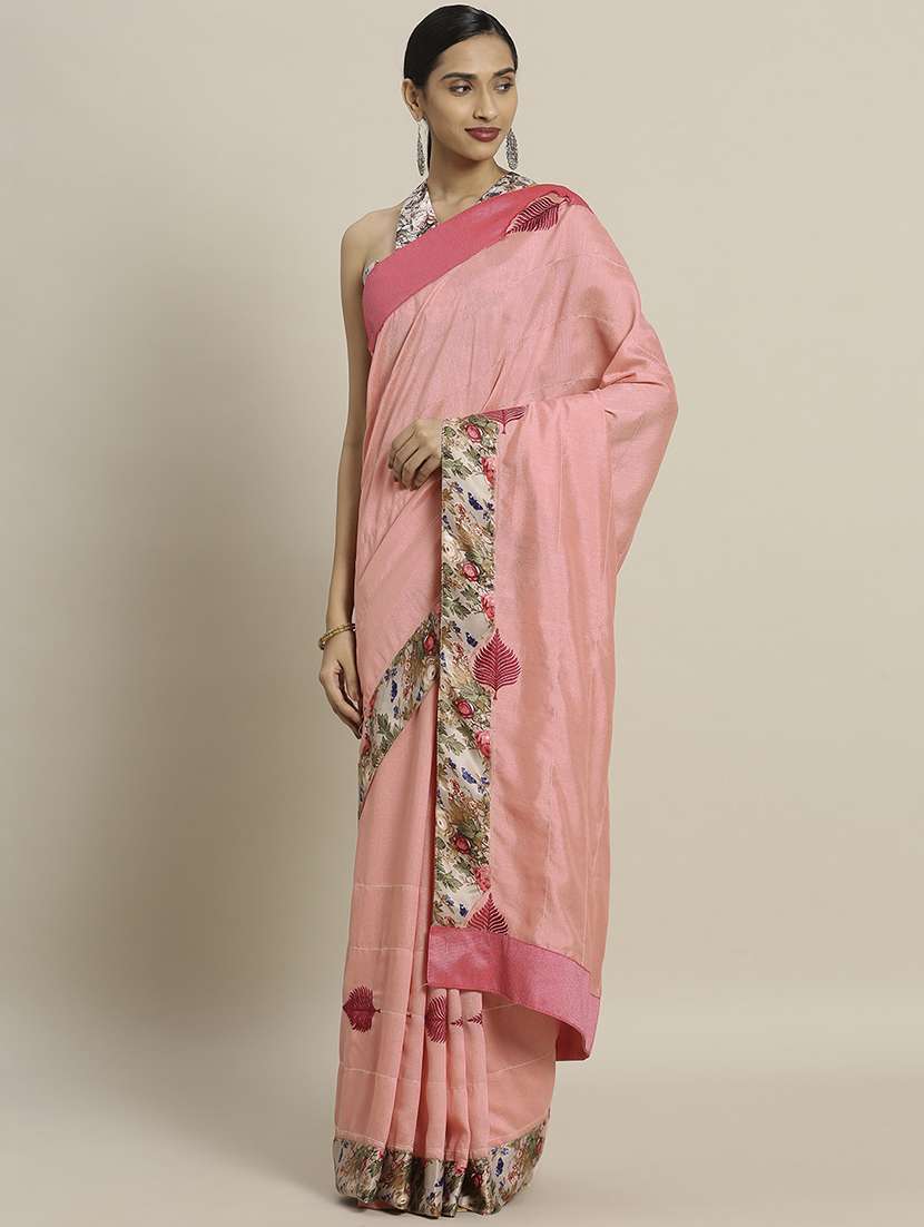 peach georgette plain saree with blouse