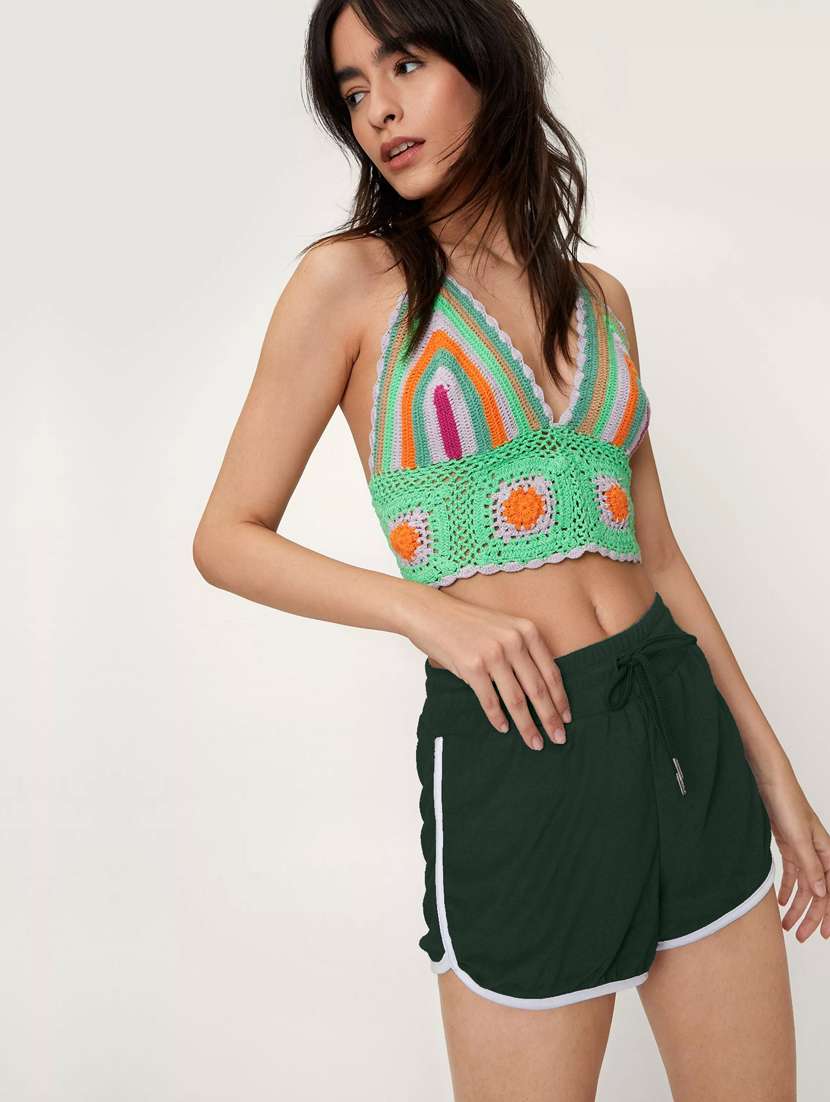green solid side taped hot pants  - 19407857 -  Standard Image - 4