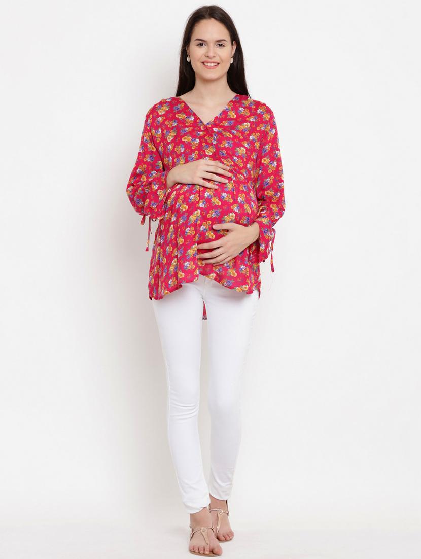 pink printed long sleeve maternity wear top - 19407881 - Standard Image - 4