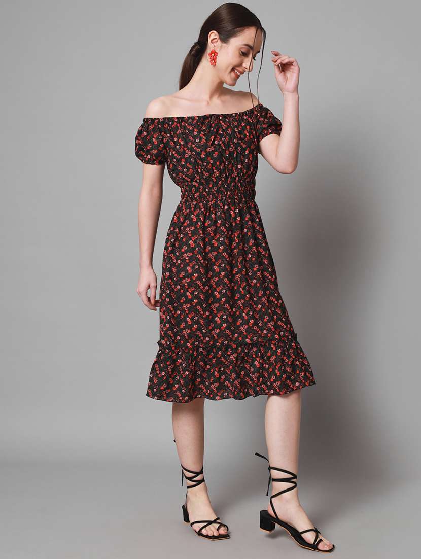 women printed off shoulder dress - 19408014 -  Standard Image - 1