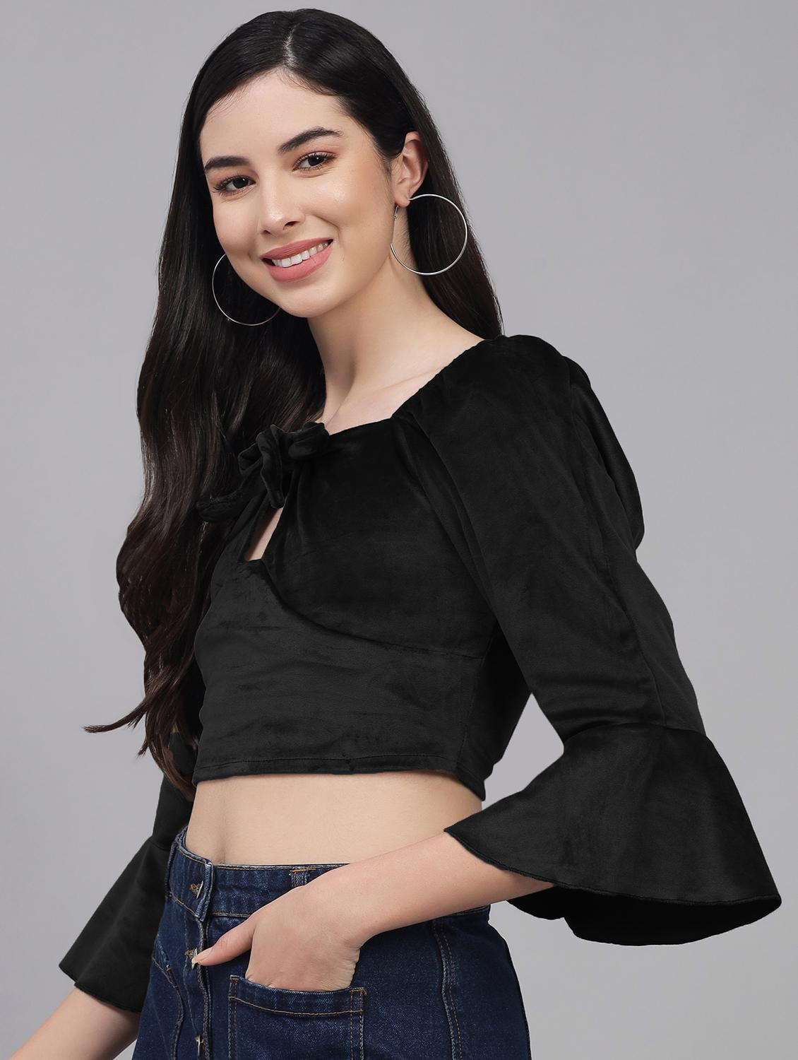 bell sleeves velvet crop top - 19408059 -  Standard Image - 1
