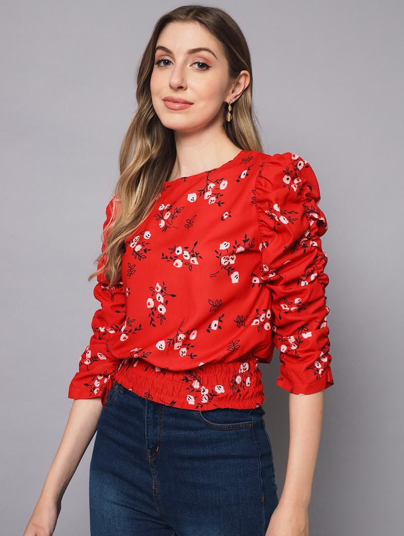 orange puffed sleeves regular top - 19408075 - Standard Image - 1
