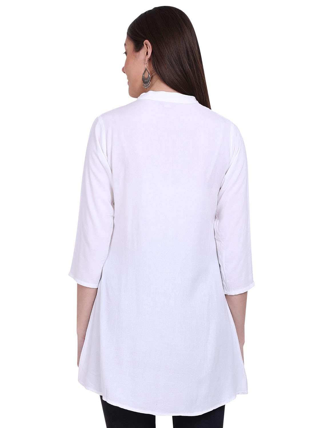 white a -line solid mandarin neck tunic - 19408227 -  Standard Image - 1
