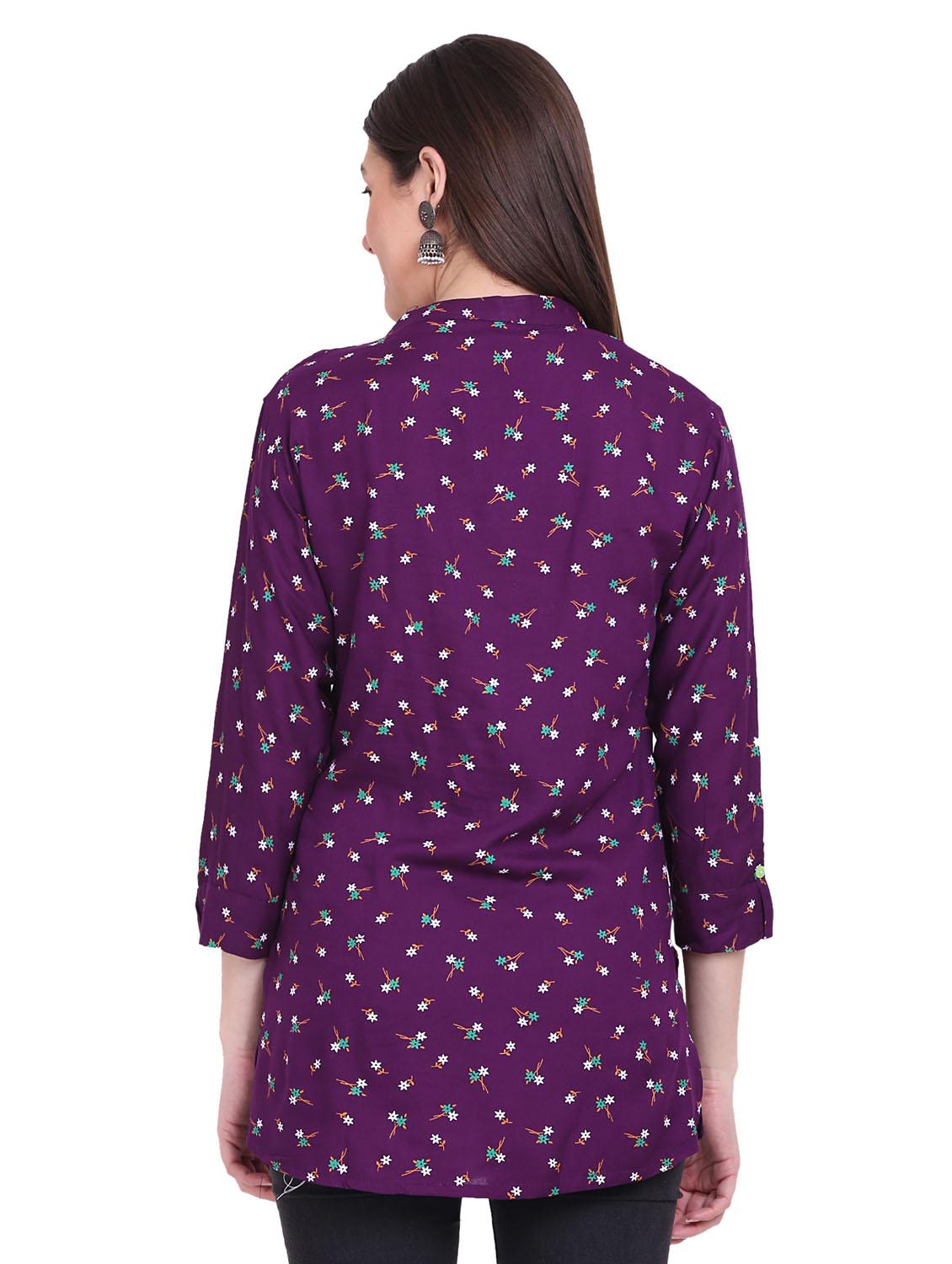 purple printed straight top - 19408229 - Standard Image - 1