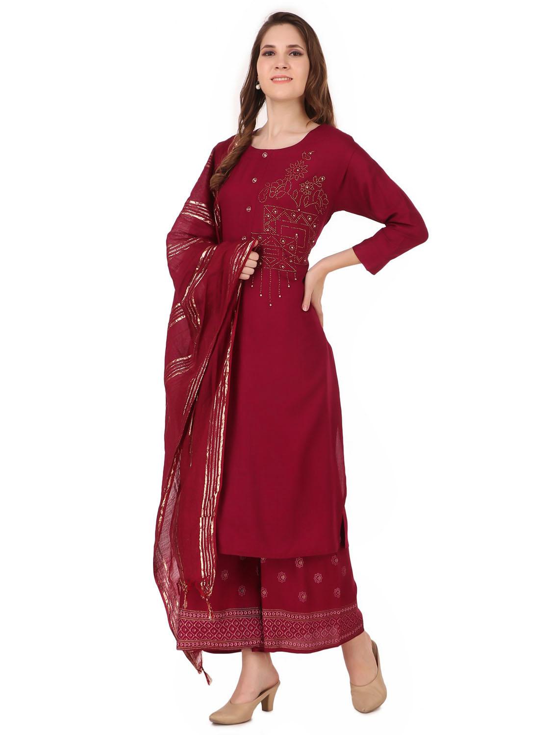 embroidered kurta and palazzo suit set - 19408264 - Standard Image - 1
