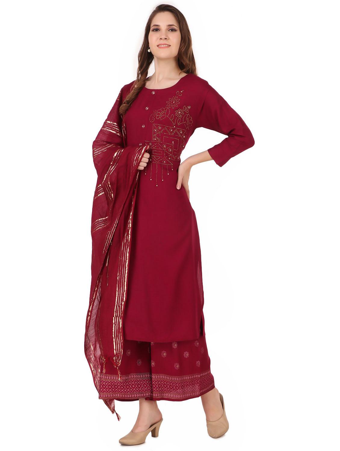embroidered kurta and palazzo  suit set - 19408267 -  Standard Image - 1