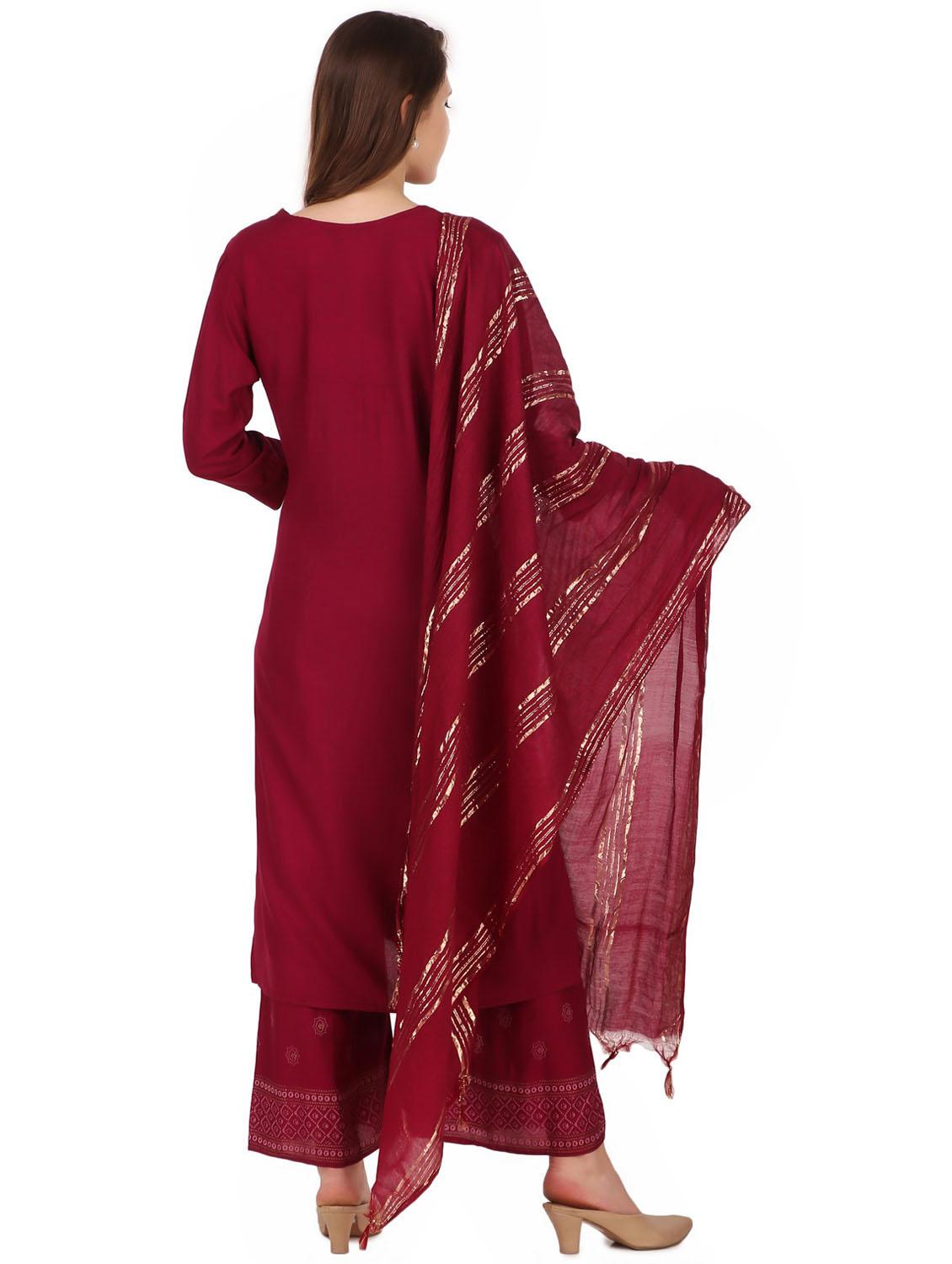 embroidered kurta and palazzo suit set - 19408267 - Standard Image - 4