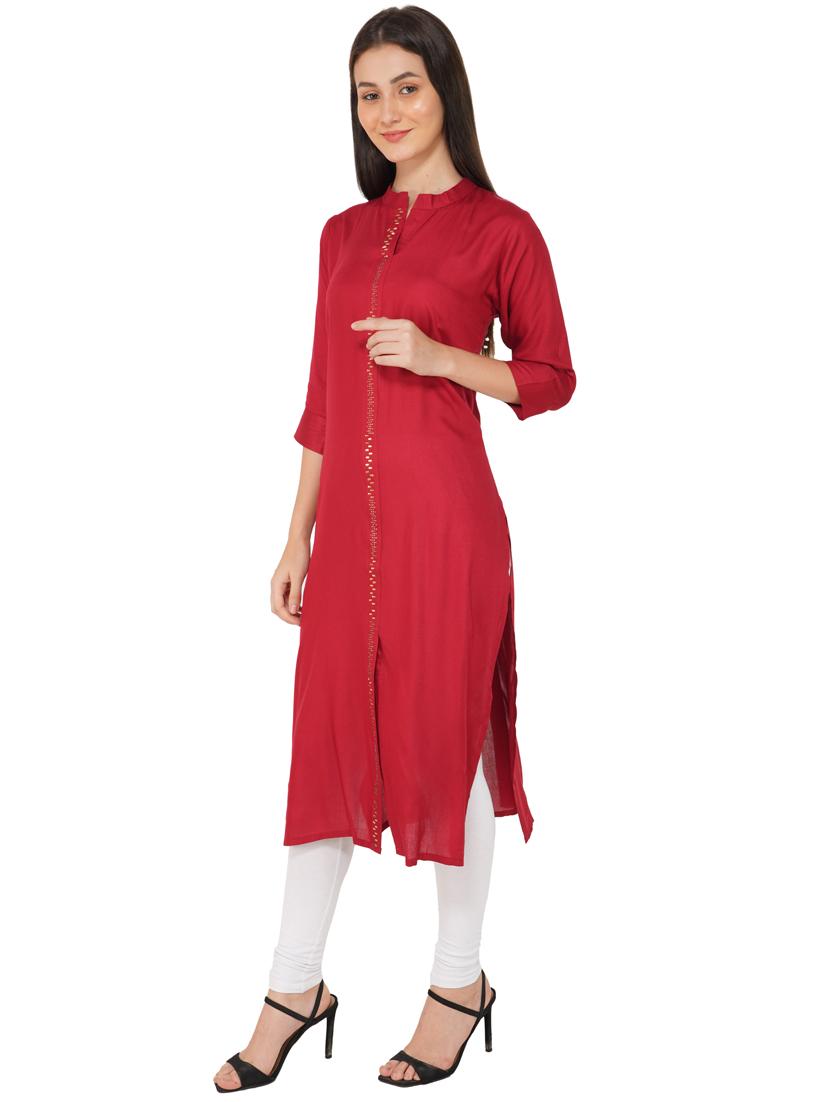 maroon solid straight kurta - 19408300 - Standard Image - 1