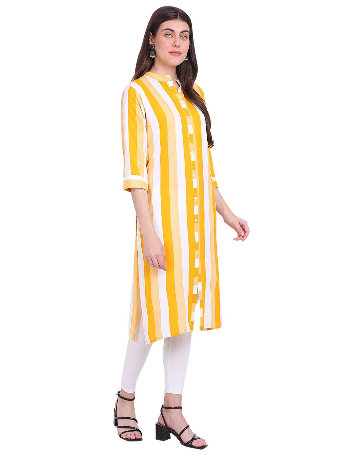 yellow cotton blend straight kurta - 19408306 -  Standard Image - 1