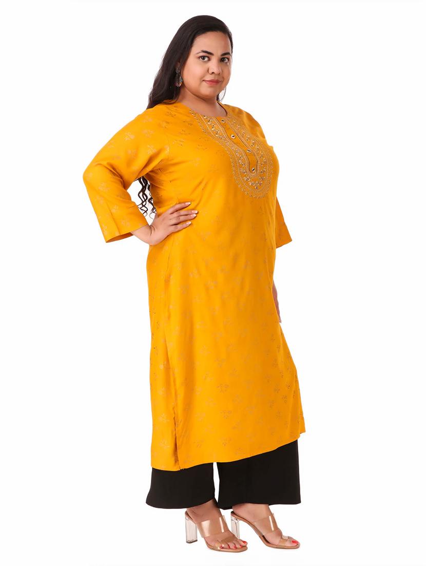yellow self design straight kurta - 19408416 - Standard Image - 1