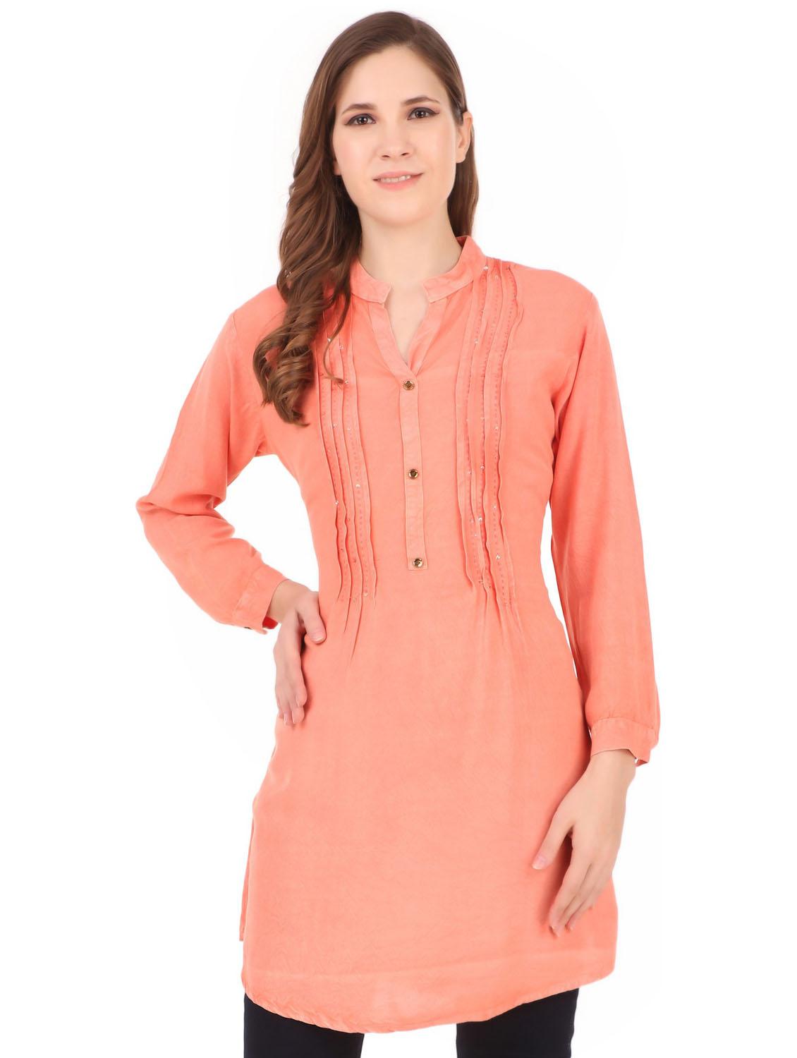 orange solid long sleeve a-line tunic - 19408441 - Standard Image - 1