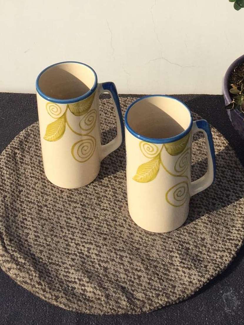 caffeine handmade ceramic cream and blue flora milk mug (set of 2) - 19408654 -  Standard Image - 1