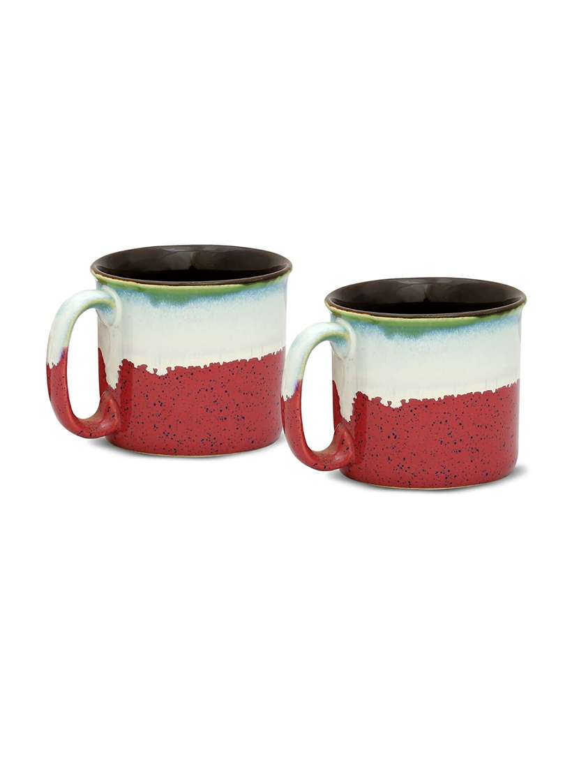 caffeine ceramic stoneware handmade white & coral peach maggie mug (set of 2)