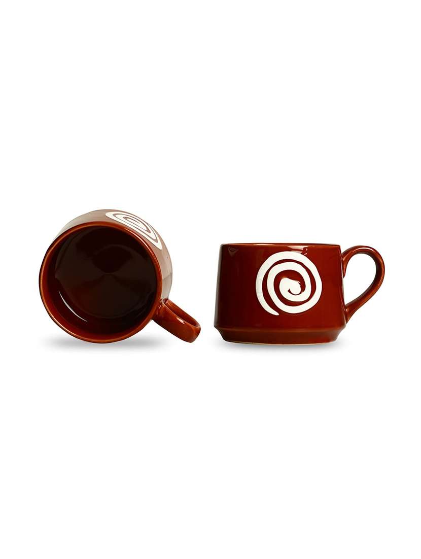 caffeine ceramic handmade brown & white doodle tea cups (set of 2) - 19408729 -  Standard Image - 1