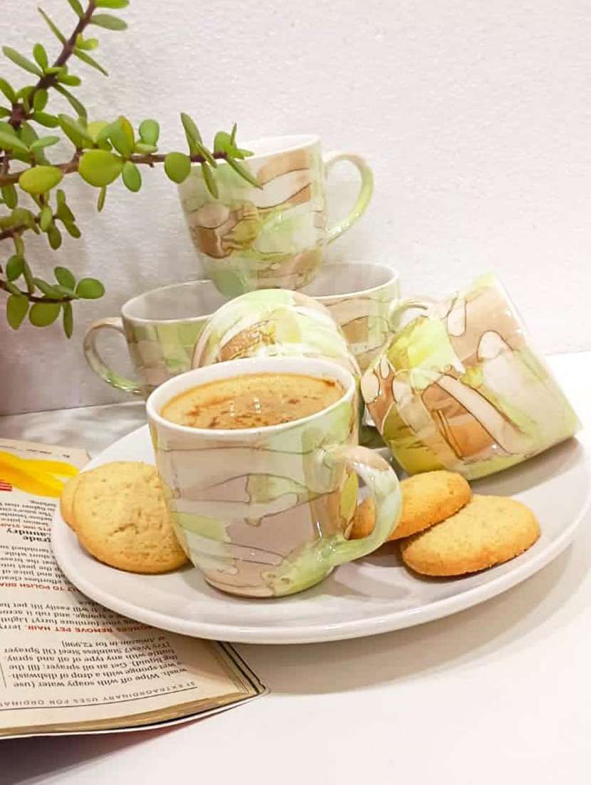 caffeine ceramic handmade green floral tea cup set (set of 6) - 19408751 -  Standard Image - 1