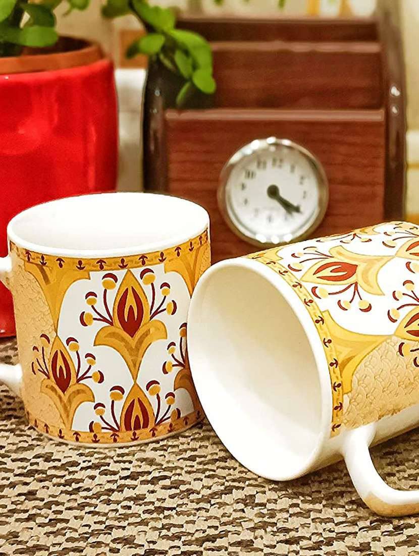 caffeine ceramic handmade yellow gold pattern tea cup set (set of 4) - 19408771 -  Standard Image - 1
