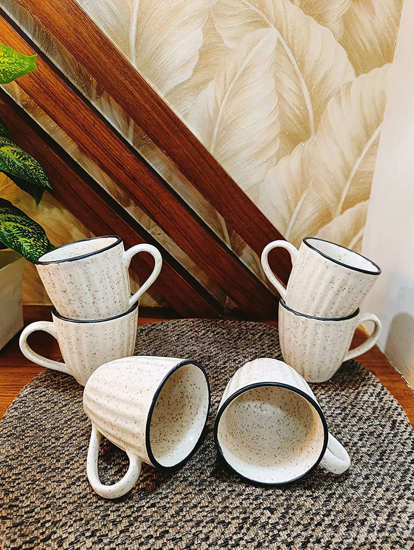 caffeine ceramic handmade white matte tea cup (set of 6) microwave & dishwasher safe