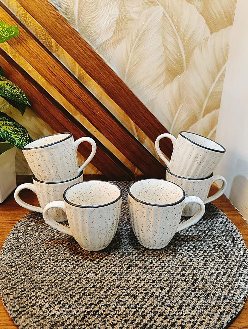 caffeine ceramic handmade white matte tea cup (set of 6) microwave & dishwasher safe - 19408778 - Standard Image - 1