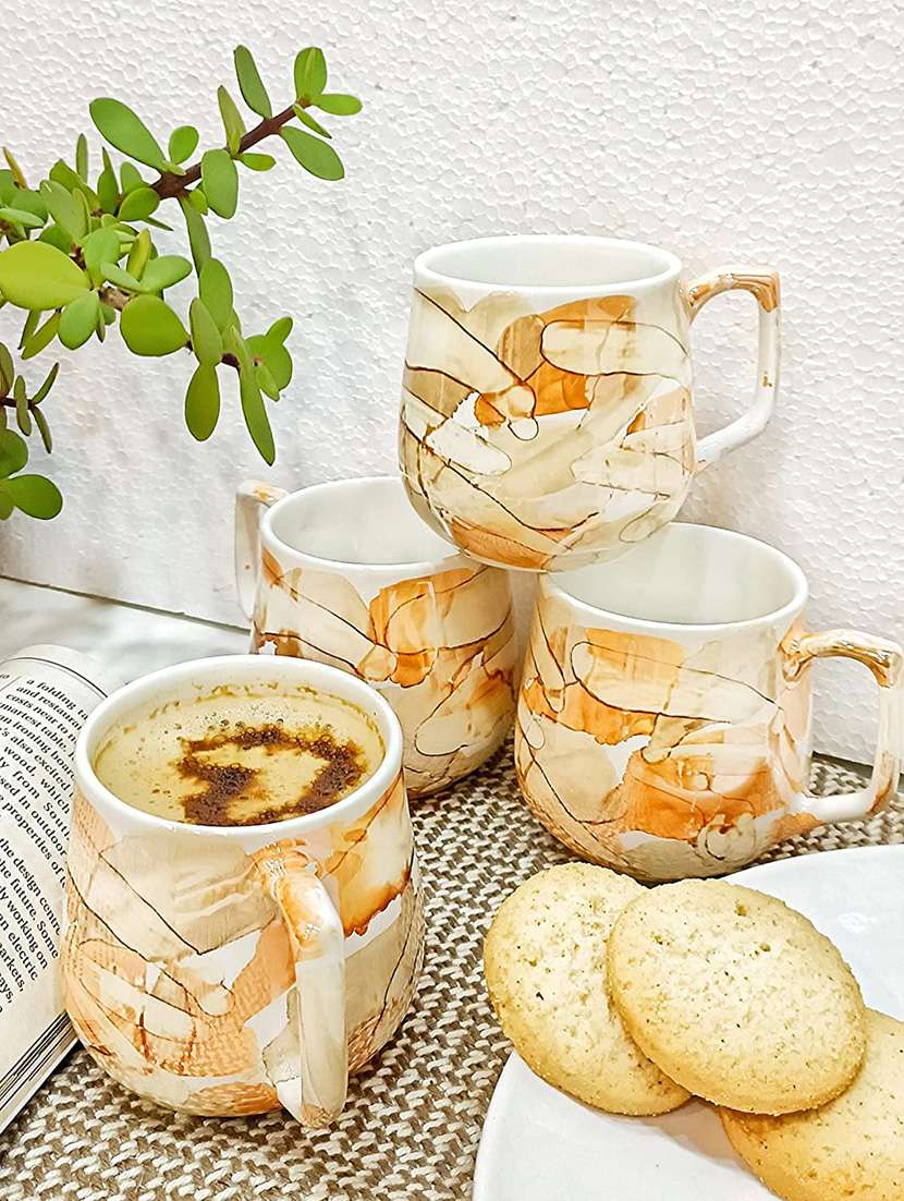 caffeine ceramic golden glossy marble tea cup set of 4 - 19408787 -  Standard Image - 1