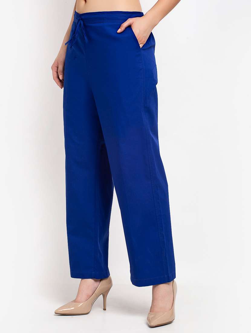 Women Solid Mid Rise Wide Leg Trousers - 19408972 -  Standard Image - 1