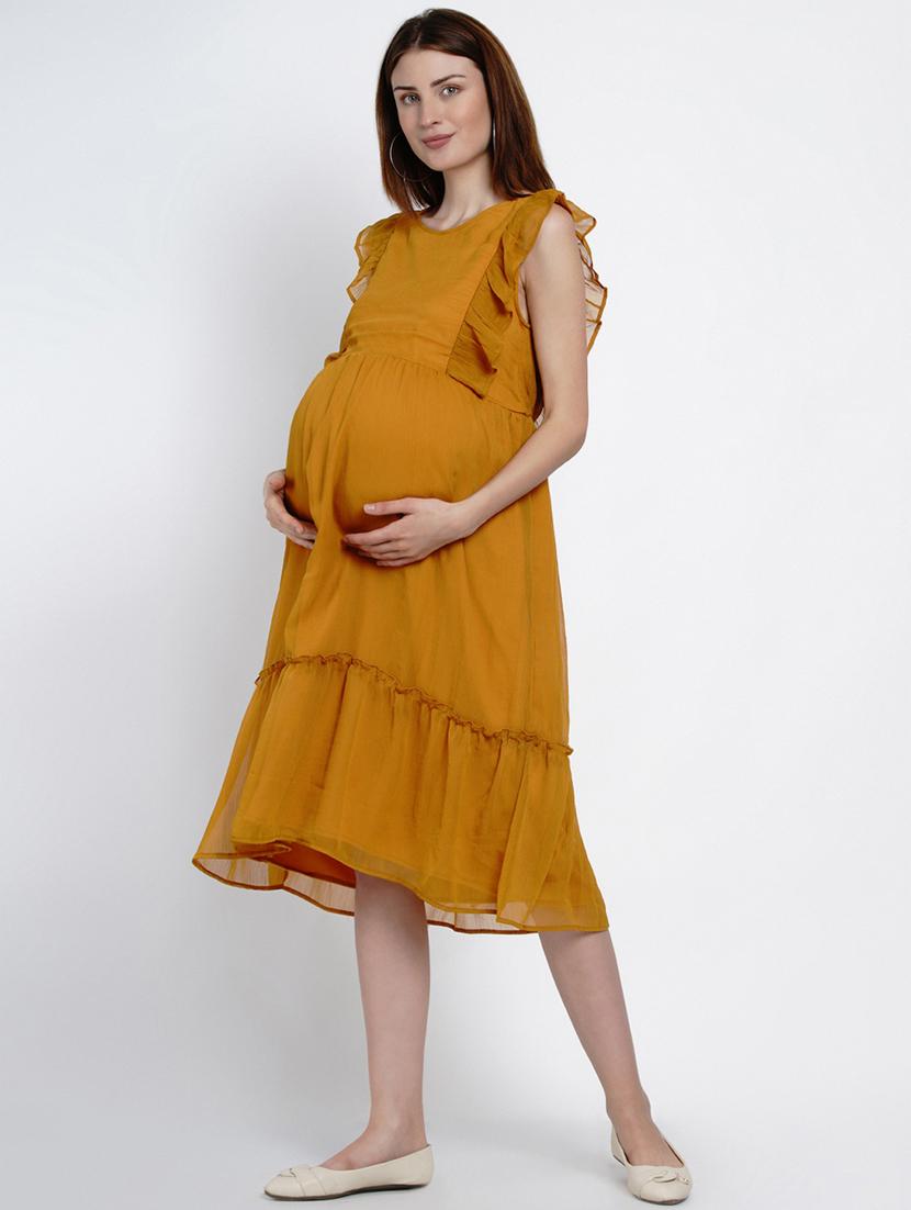 yellow ruffled maternity dress - 19409184 - Standard Image - 1