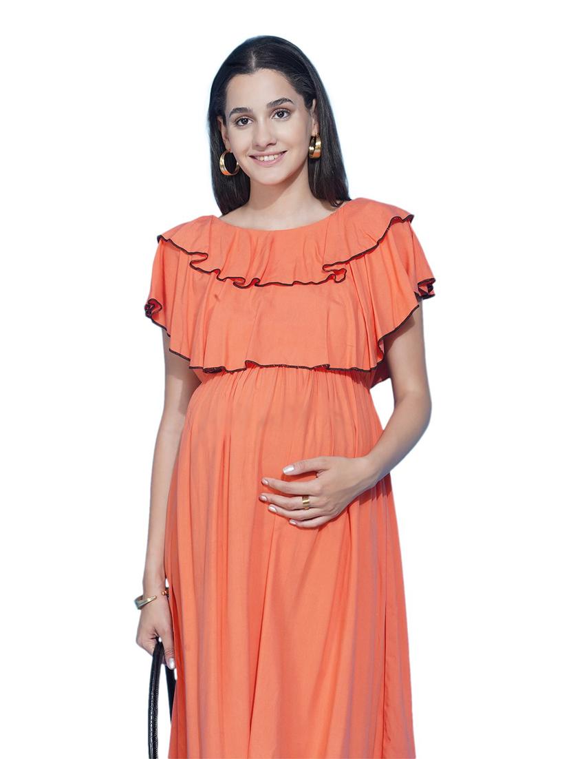 orange ruffled neck maternity dress - 19409309 - Standard Image - 4