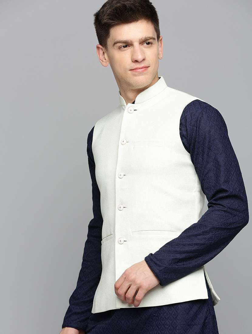 mandarin collar solid nehru jacket - 19409446 -  Standard Image - 1