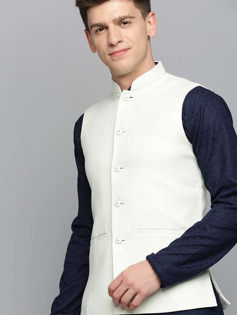 mandarin collar solid nehru jacket - 19409446 -  Standard Image - 4