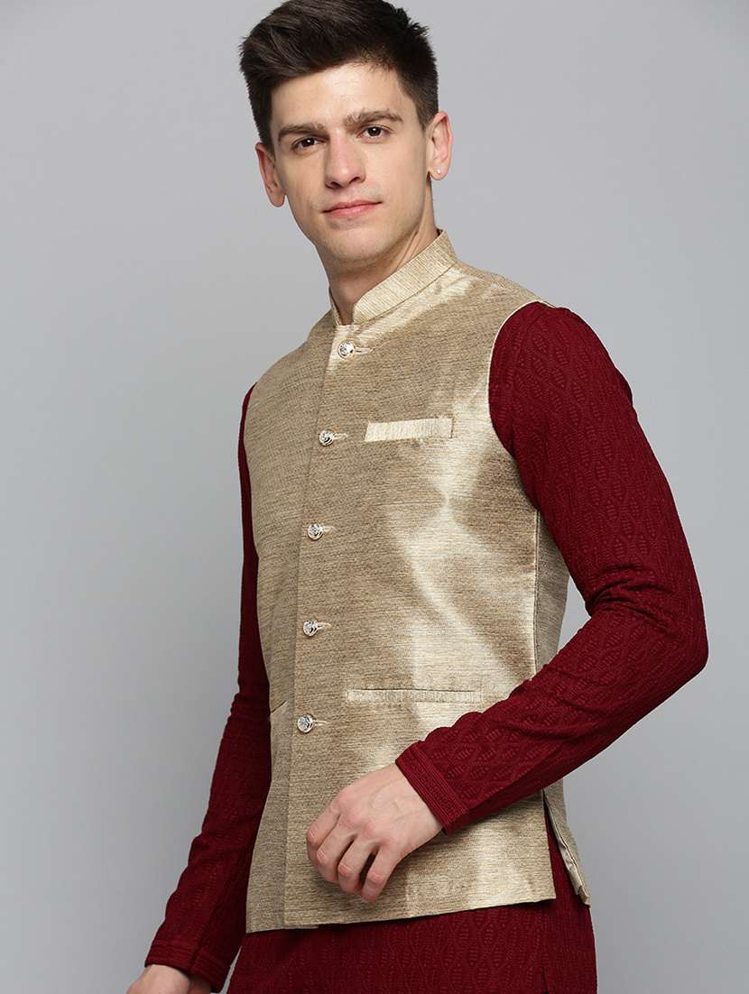 mandarin collar printed nehru jacket - 19409449 -  Standard Image - 1