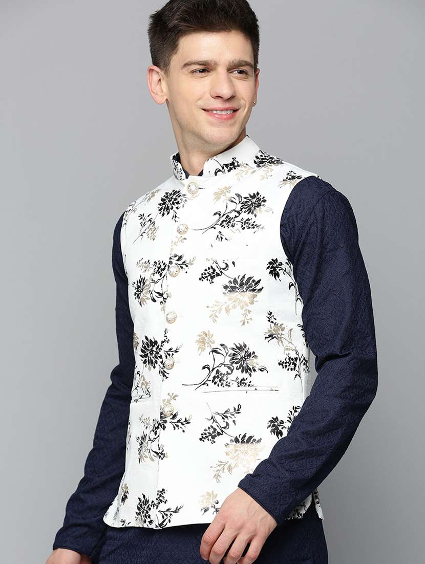 mandarin collar printed nehru jacket - 19409458 -  Standard Image - 1