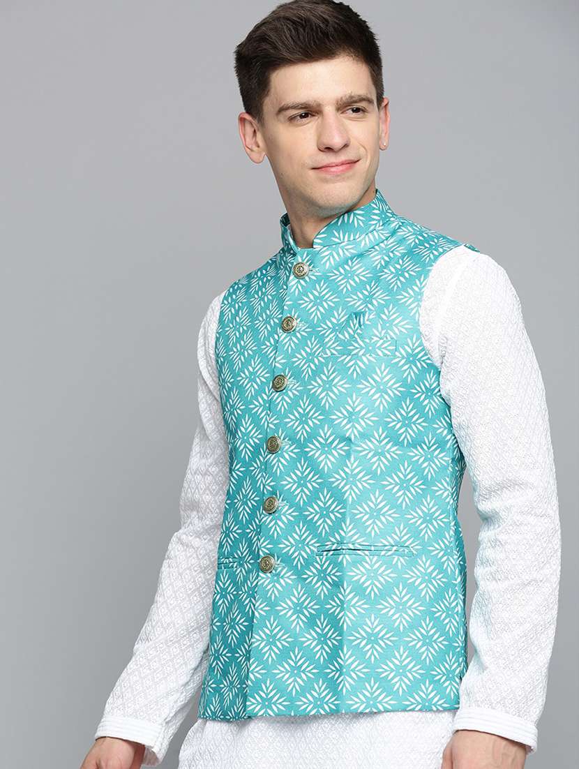 mandarin collar printed nehru jacket - 19409460 -  Standard Image - 1