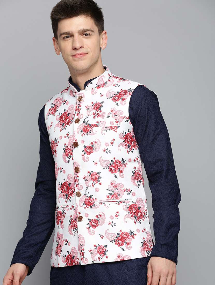 mandarin collar printed nehru jacket - 19409462 -  Standard Image - 1