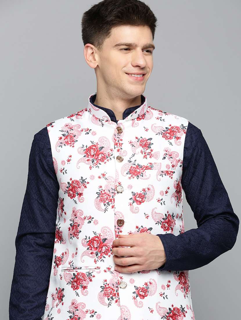 mandarin collar printed nehru jacket - 19409462 -  Standard Image - 4