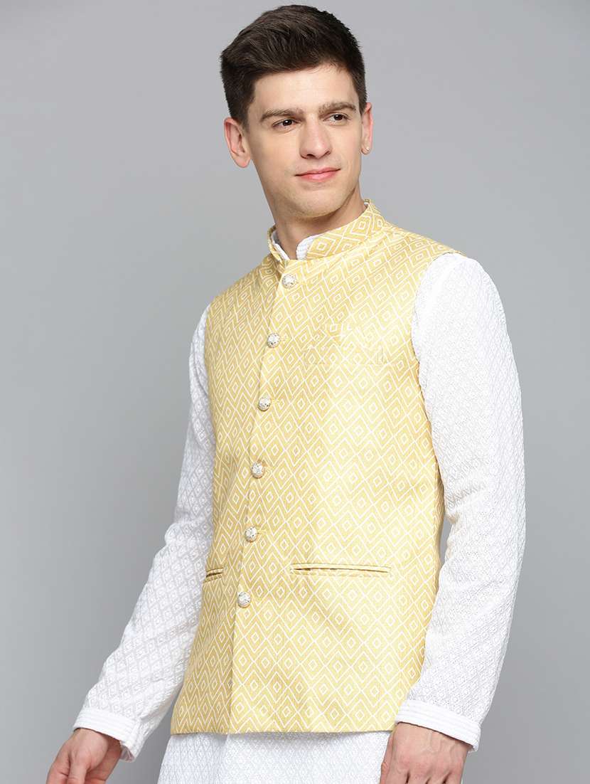 mandarin collar printed nehru jacket - 19409465 -  Standard Image - 1