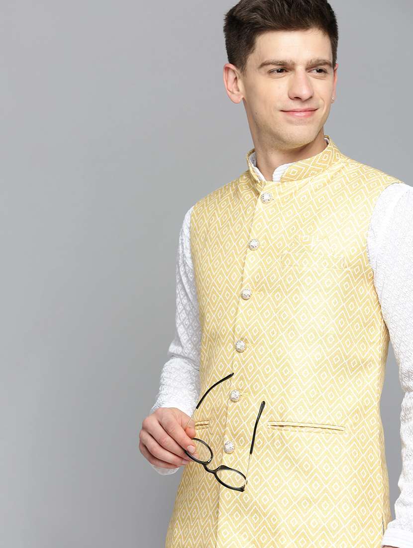 mandarin collar printed nehru jacket - 19409465 -  Standard Image - 4
