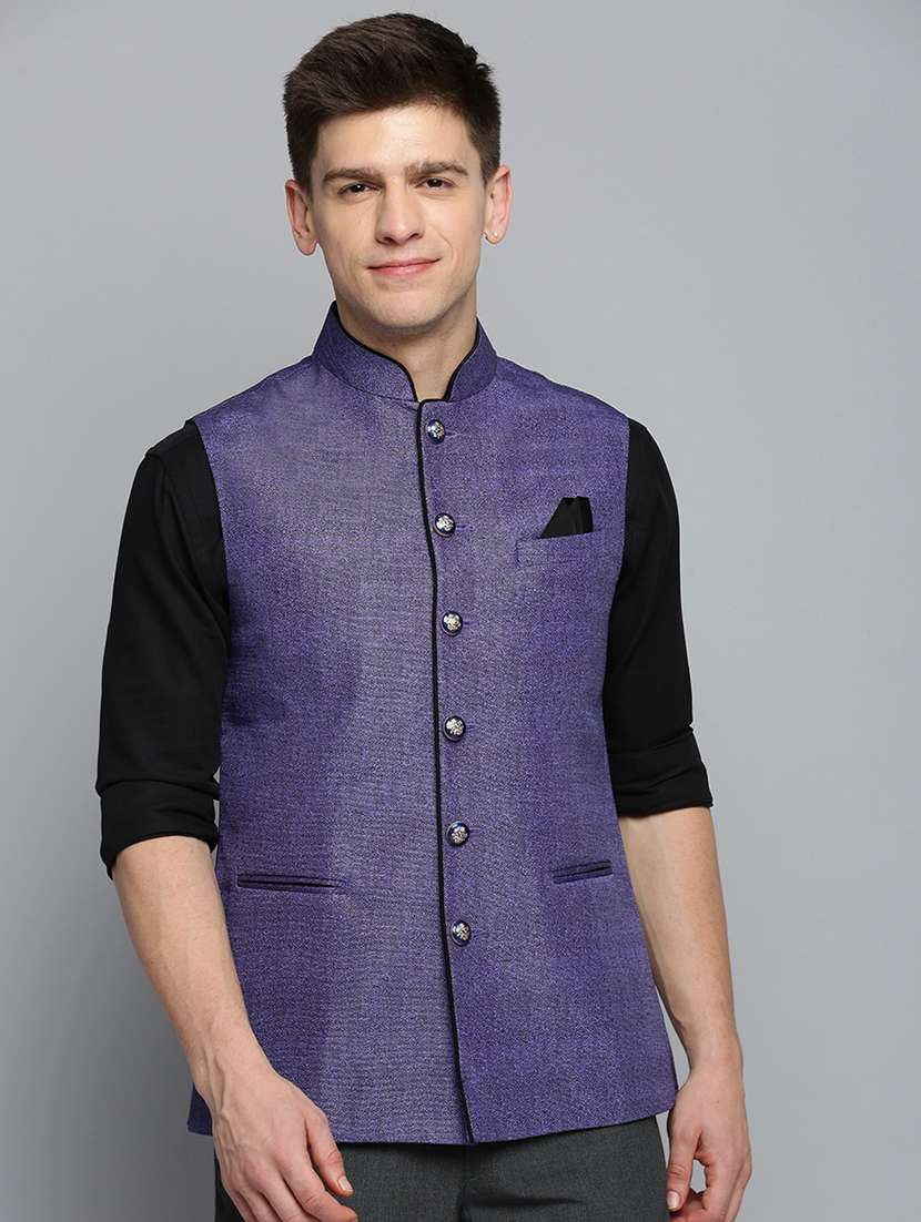 mandarin collar printed nehru jacket