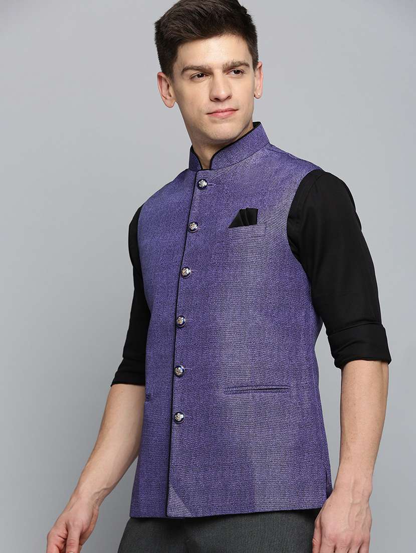 mandarin collar printed nehru jacket - 19409472 -  Standard Image - 1
