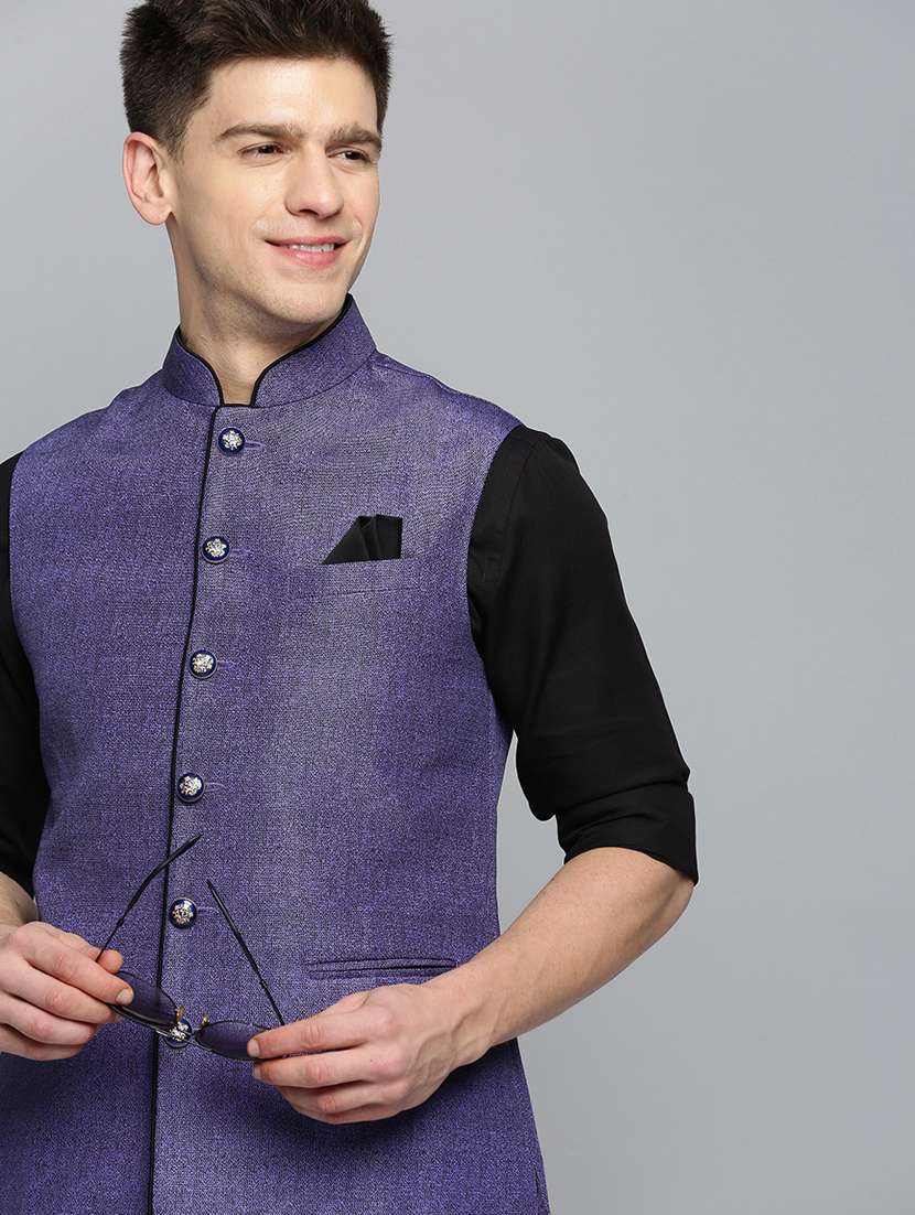 mandarin collar printed nehru jacket - 19409472 -  Standard Image - 4